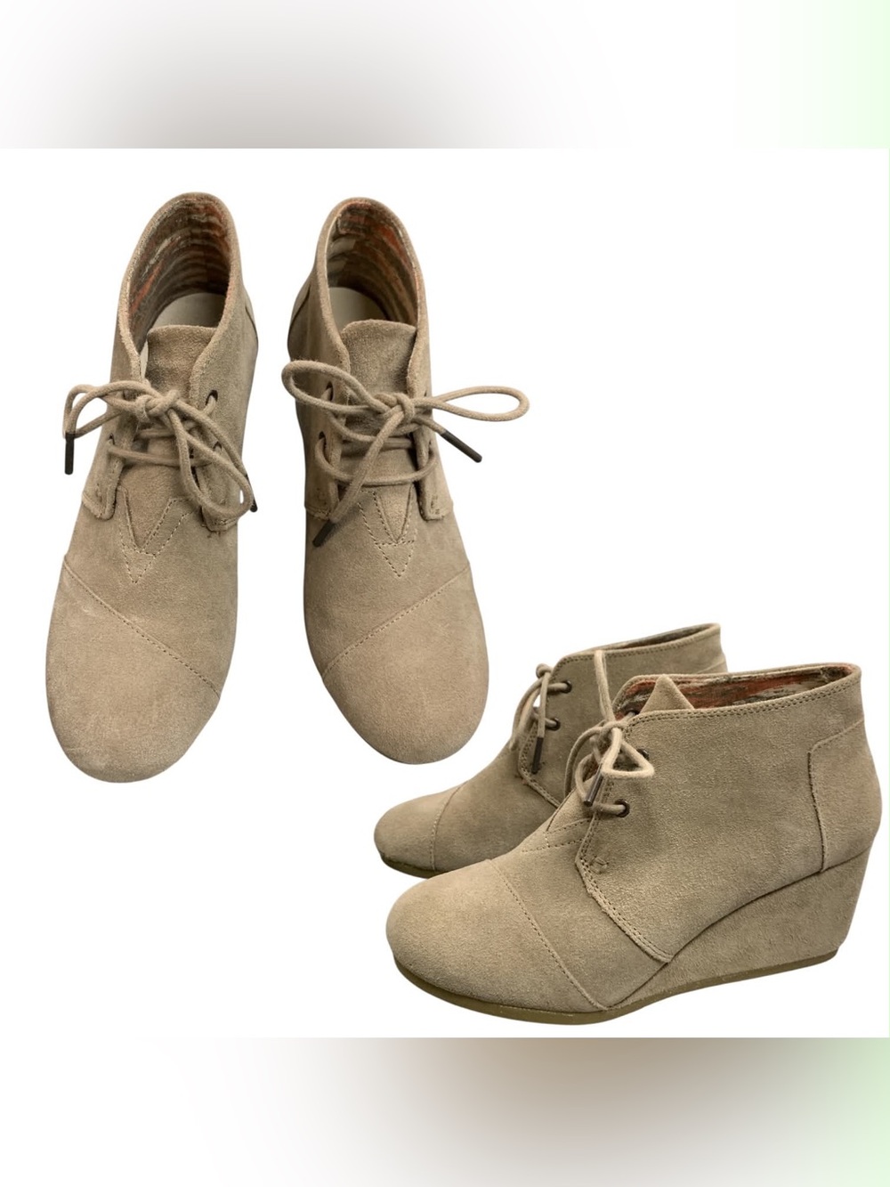 Toms Taupe Suede Lace-Up Wedge Ankle Boots S7.5